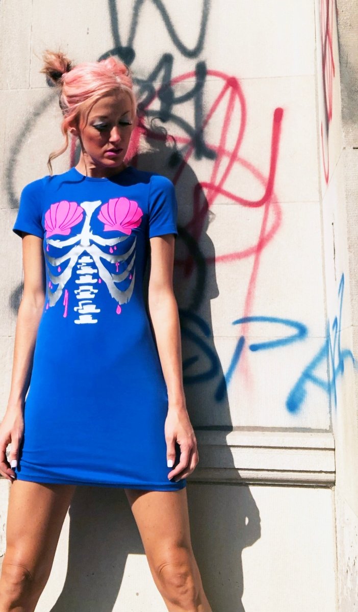 'Mermaid Warrior' Skeleton Dress, Blue Bodycon - finbadd