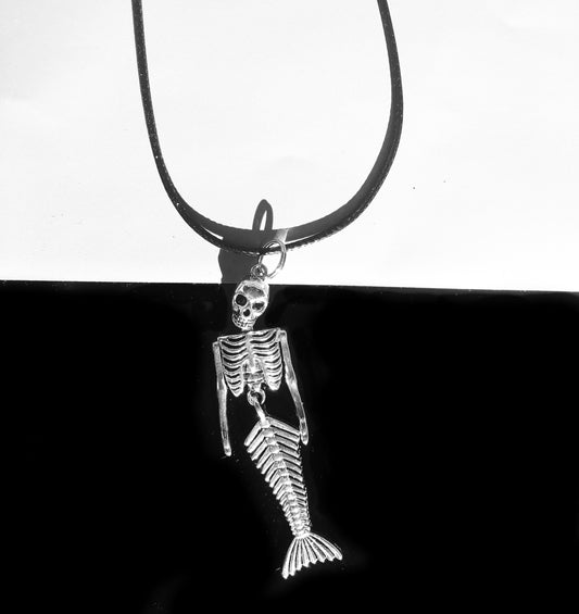 Savage Mermaid Skeleton Necklace, Silver